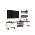 Comoda TV cu 2 rafturi M49 - 1048, Wren, 180 x 35 x 48.6 cm/60 cm, white/walnut