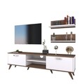 Comoda TV cu 2 rafturi M49 - 1048, Wren, 180 x 35 x 48.6 cm/60 cm, white/walnut