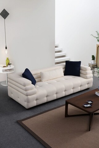 Canapea 3 locuri, Atelier del Sofa, 560ARE1543, Lemn de fag / PAL, Alb