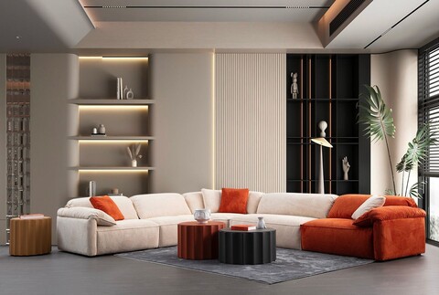 Coltar, Atelier del Sofa, 560ARE5265, Cadru: LEMN/PAL, Cremă / Portocală