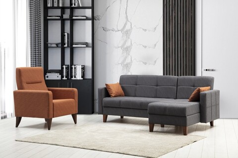 Set de canapea, Atelier del Sofa, 730MST1320, Metal / Lemn, Gri inchis