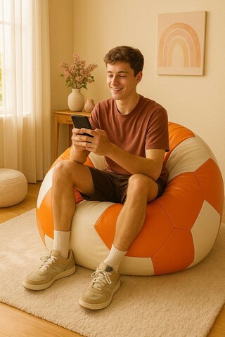 Fotoliu puf Bean Bag, Atelier del Sofa, 535PFT1228, Piele ecologica, Portocaliu/Alb