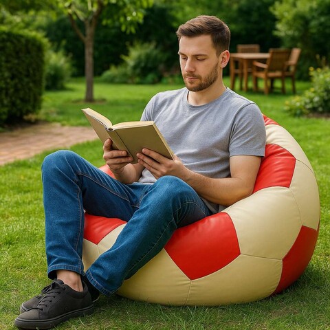 Fotoliu puf Bean Bag, Atelier del Sofa, 535PFT1229, Piele ecologica, Rosu/Alb