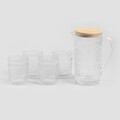 Set carafa si 4 pahare Lobos, Homla, 1 L / 300 ml, sticla/bambus, transparent/natur