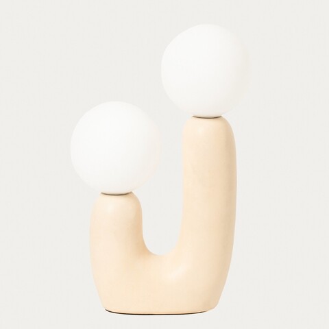 Lampa de masa Ormik, Homla, 20x11x31 cm, 25W, ceramica/sticla, bej deschis/alb
