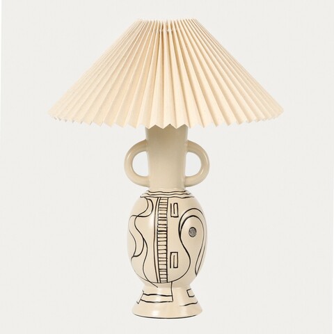 Lampa de masa Teta, Homla, 35.5x44 cm, 60W, 1x E27, ceramica/bumbac, bej