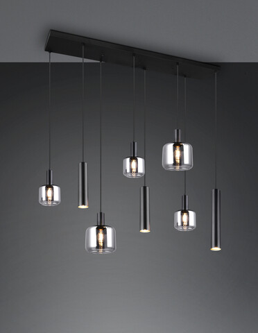 Lustra Mataro, TRIO, 118x34x150 cm, 10W / 10W, 2x E27 / 3x E14 / 3x GU10, metal, negru mat/argintiu