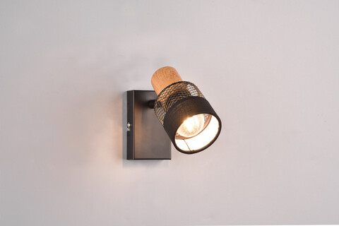 Aplica de perete Nandini, TRIO, 10x6x17 cm, 10W, 1x E14, metal, negru mat/natur