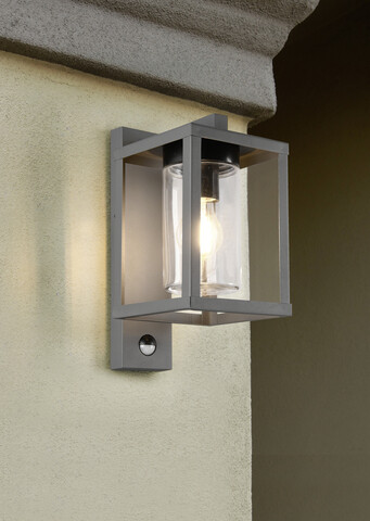 Aplica de perete pentru exterior cu senzor Lunga, TRIO, 16x33.5 cm, 40W, 1x E27, metal, antracit