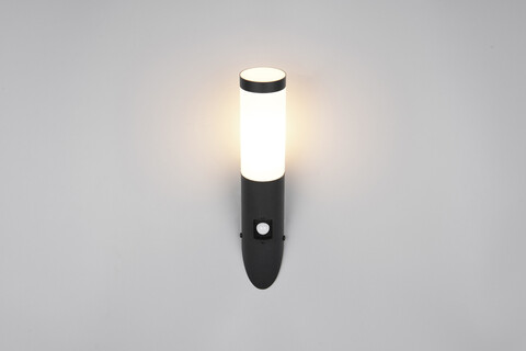 Aplica de perete pentru exterior cu senzor Trioto, TRIO, 7.5x17x39 cm, 25W, 1x E27, inox, negru mat/alb