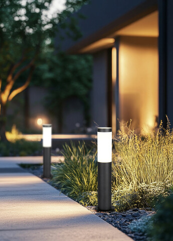 Lampadar de exterior Trioto, TRIO, 11.8x45 cm, 25W, 1x E27, inox, negru mat/alb