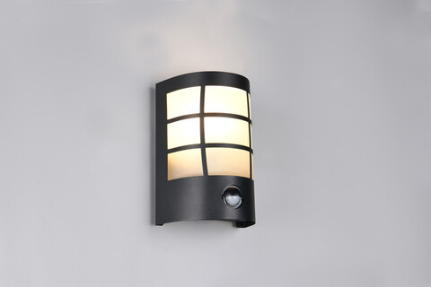 Aplica de perete pentru exterior cu senzor Sintra, RL, 14x10.5x20 cm, 25W, 1x E27, inox, negru mat