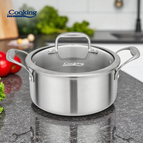 Semioala cu capac Atomic3, Cooking by Heinner, 20x10 cm, 2.8 L, inox/sticla, argintiu