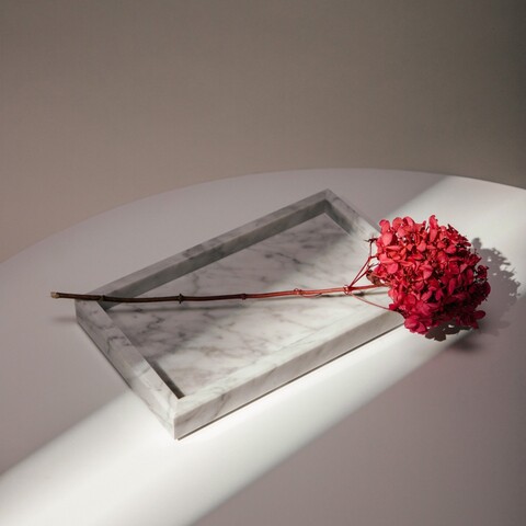 Tava decorativa Marmuri, Homla, 25x15x3 cm, marmura, alb/gri