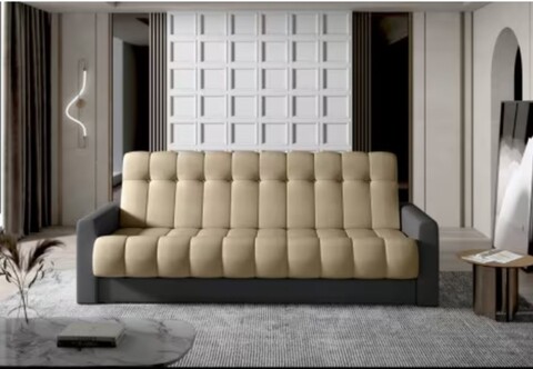 Canapea extensibila 3 locuri ELTAP, Garett, 212x85x90 cm, lemn/poliester, maro deschis/gri inchis