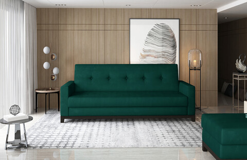 Canapea extensibila 3 locuri ELTAP, Selene, 216x104x93 cm, lemn/poliester, verde inchis