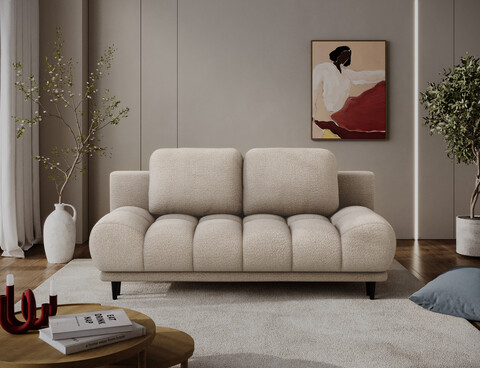 Canapea extensibila 2 locuri ELTAP, Guavio, 210x77x97 cm, lemn/poliester, bej inchis