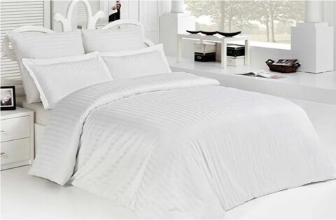 Lenjerie de pat pentru o persoana ET 2000 IMPEX, 150x220 cm, 4 piese, bumbac/poliester, alb