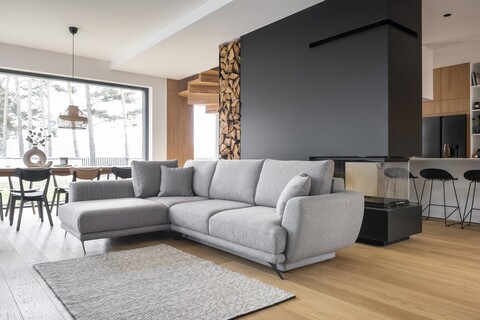 Coltar extensibil stanga 4 locuri ELTAP, LT-86GU, Larde, 286x191x90 cm, lemn/poliester, gri deschis