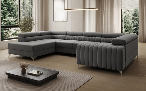 Coltar extensibil stanga 6 locuri ELTAP, LT-04VE, Louis, 347x202x92 cm, lemn/poliester, gri inchis