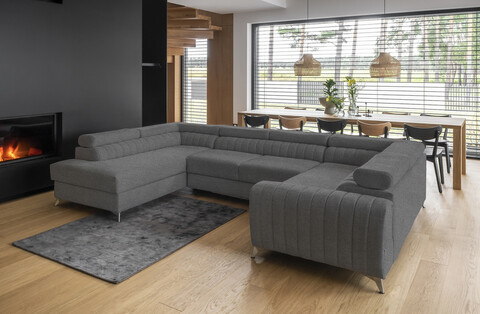 Coltar extensibil stanga 6 locuri ELTAP, LT-04VER, Louis, 347x202x92 cm, lemn/poliester, gri