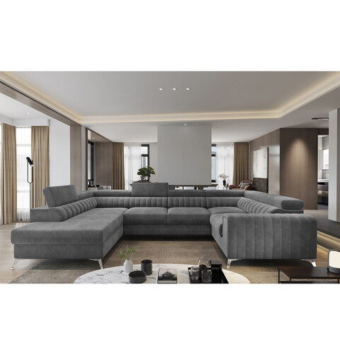 Coltar extensibil stanga 6 locuri ELTAP, LT-06SO, Louis, 347x202x92 cm, lemn/poliester, gri inchis