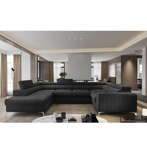 Coltar extensibil stanga 6 locuri ELTAP, LT-06VE, Louis, 347x202x92 cm, lemn/poliester, gri antracit