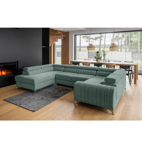 Coltar extensibil stanga 6 locuri ELTAP, LT-100PO, Louis, 347x202x92 cm, lemn/poliester, verde