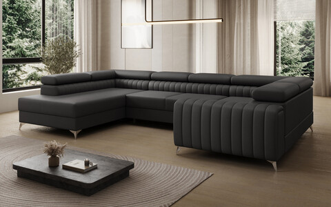 Coltar extensibil stanga 6 locuri ELTAP, LT-11SOF, Louis, 347x202x92 cm, lemn/poliester, negru