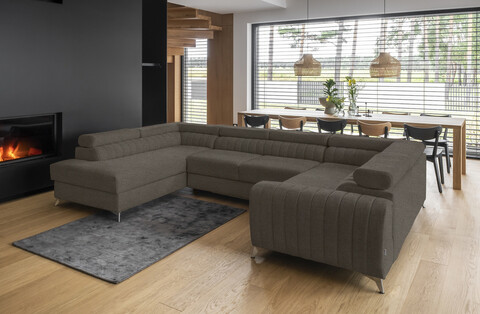 Coltar extensibil stanga 6 locuri ELTAP, LT-18VER, Louis, 347x202x92 cm, lemn/poliester, bej inchis