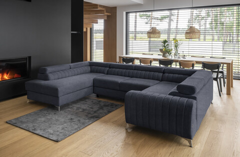 Coltar extensibil stanga 6 locuri ELTAP, LT-40PO, Louis, 347x202x92 cm, lemn/poliester, albastru inchis