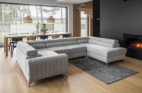 Coltar extensibil dreapta 6 locuri ELTAP, RT-04BOR, Louis, 347x202x92 cm, lemn/poliester, gri deschis