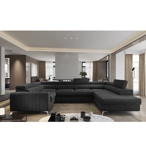 Coltar extensibil dreapta 6 locuri ELTAP, RT-06VE, Louis, 347x202x92 cm, lemn/poliester, gri antracit