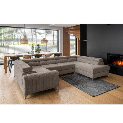 Coltar extensibil dreapta 6 locuri ELTAP, RT-07PO, Louis, 347x202x92 cm, lemn/poliester, gri