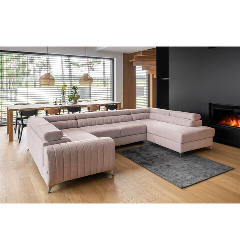 Coltar extensibil dreapta 6 locuri ELTAP, RT-101GO, Louis, 347x202x92 cm, lemn/poliester, roz