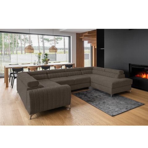 Coltar extensibil dreapta 6 locuri ELTAP, RT-18VER, Louis, 347x202x92 cm, lemn/poliester, bej inchis