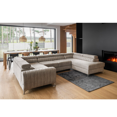 Coltar extensibil dreapta 6 locuri ELTAP, RT-20MAR, Louis, 347x202x92 cm, lemn/poliester, bej deschis