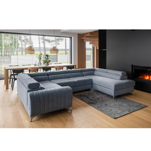 Coltar extensibil dreapta 6 locuri ELTAP, RT-40GO, Louis, 347x202x92 cm, lemn/poliester, albastru deschis