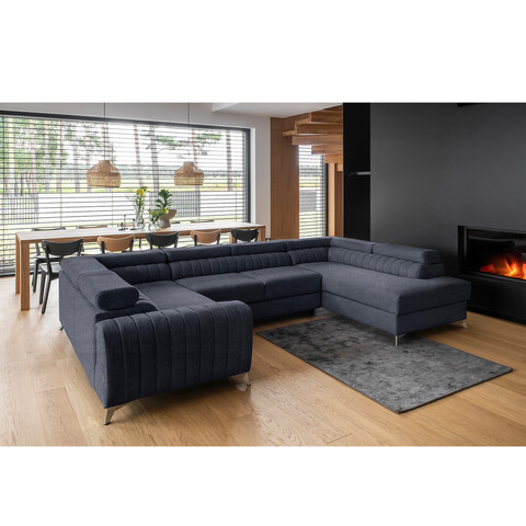 Coltar extensibil dreapta 6 locuri ELTAP, RT-40PO, Louis, 347x202x92 cm, lemn/poliester, albastru inchis