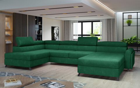Coltar extensibil stanga 5 locuri ELTAP, Jos-05, Josette, 370x190x98 cm, lemn/poliester, verde inchis