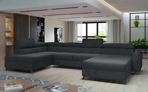 Coltar extensibil stanga 5 locuri ELTAP, Jos-17, Josette, 370x190x98 cm, lemn/poliester, gri antracit