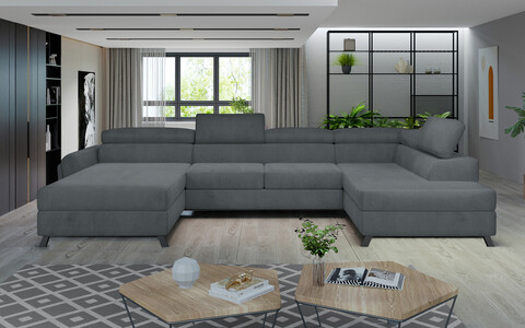 Coltar extensibil dreapta 5 locuri ELTAP, Jos-30, Josette, 370x190x98 cm, lemn/poliester, gri inchis