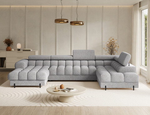 Coltar extensibil dreapta 3 locuri ELTAP, RT-03PEL, Feraria, 358x202x93 cm, lemn/poliester, gri deschis