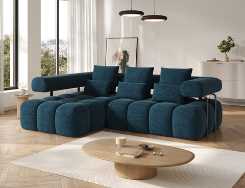 Coltar extensibil stanga 3 locuri ELTAP, Levvi, 260x184x102 cm, lemn/poliester, albastru inchis