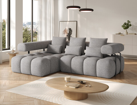 Coltar extensibil stanga 3 locuri ELTAP, Levvi, 260x184x102 cm, lemn/poliester, gri