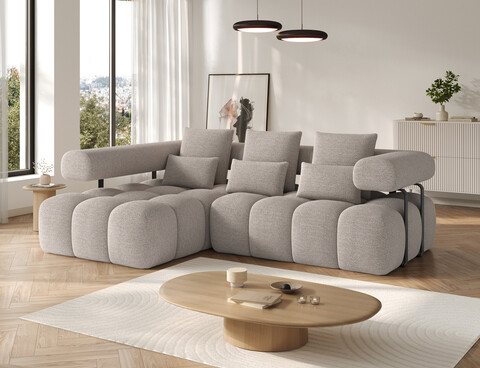 Coltar extensibil stanga 3 locuri ELTAP, Levvi, 260x184x102 cm, lemn/poliester, bej inchis