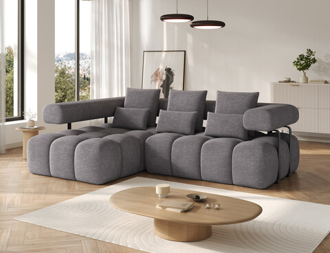 Coltar extensibil stanga 3 locuri ELTAP, Levvi, 260x184x102 cm, lemn/poliester, gri inchis