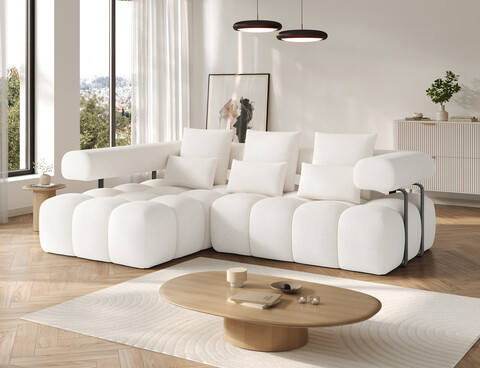 Coltar extensibil stanga 3 locuri ELTAP, Levvi, 260x184x102 cm, lemn/poliester, alb