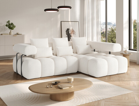 Coltar extensibil dreapta 3 locuri ELTAP, Levvi, 260x184x102 cm, lemn/poliester, alb