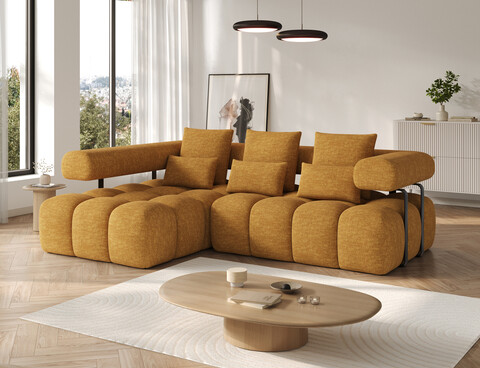 Coltar extensibil stanga 3 locuri ELTAP, Levvi, 260x184x102 cm, lemn/poliester, mustar